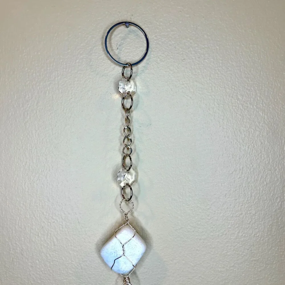 Blue Calcite Hanging | Silver Goddess Charm | Intuition Creativity Stone Decor